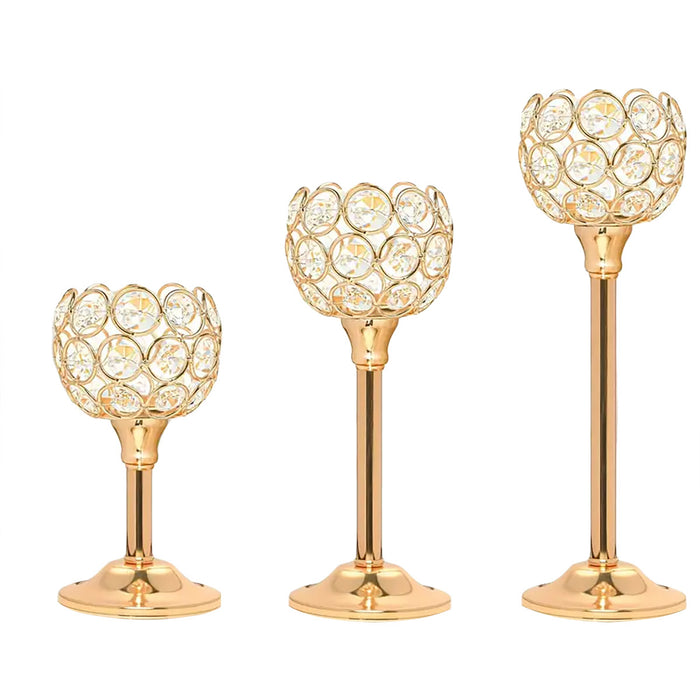 Crystal Candle Holders Metal Candlelight Wedding Table Decoration, 3pcs