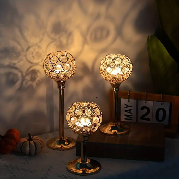 Crystal Candle Holders Metal Candlelight Wedding Table Decoration, 3pcs