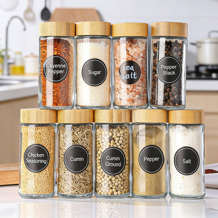 12 Pcs Glass Spice Jars with Wooden Lids Labels 120ml