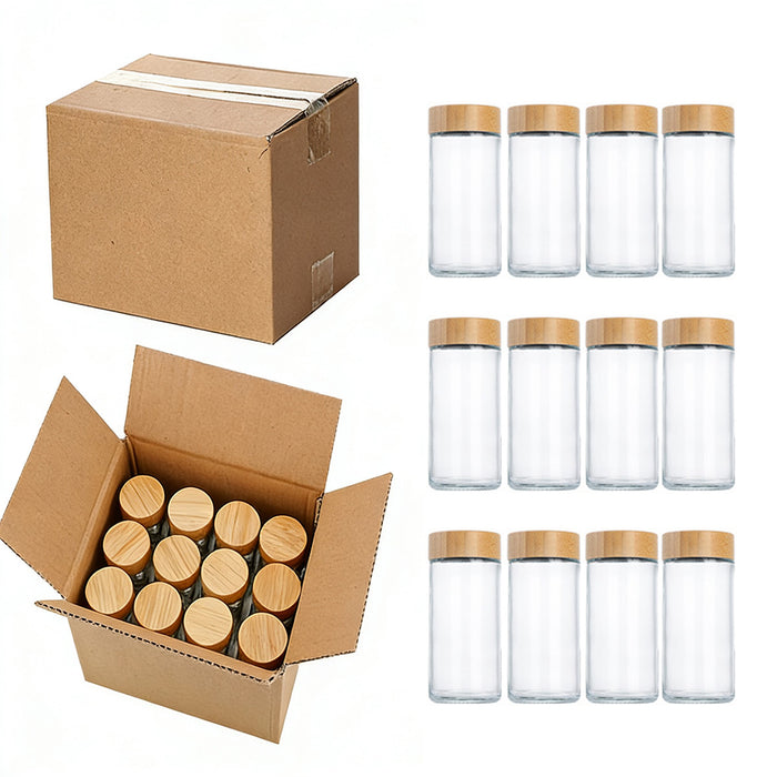 12 Pcs Glass Spice Jars with Wooden Lids Labels 120ml