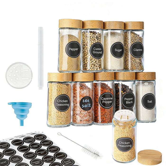 12 Pcs Glass Spice Jars with Wooden Lids Labels 120ml