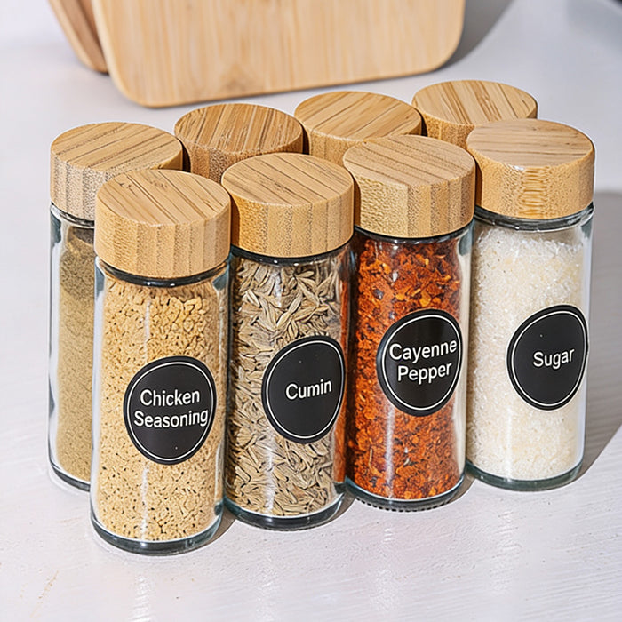 12 Pcs Glass Spice Jars with Wooden Lids Labels 120ml