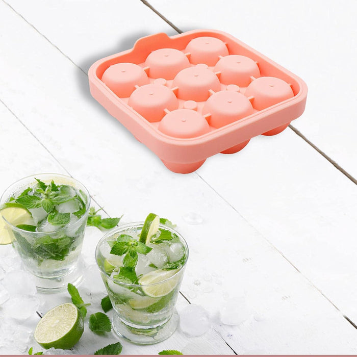 9 Cavity Rose Ice Ball Mould Food Grade Silicone Pink
