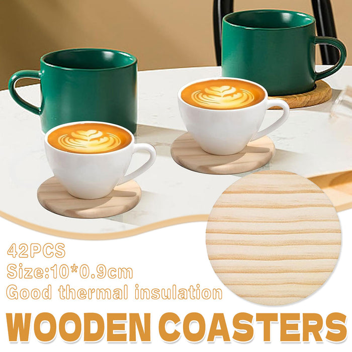 42 Pcs Wooden Coasters with Non Slip Base 10cm