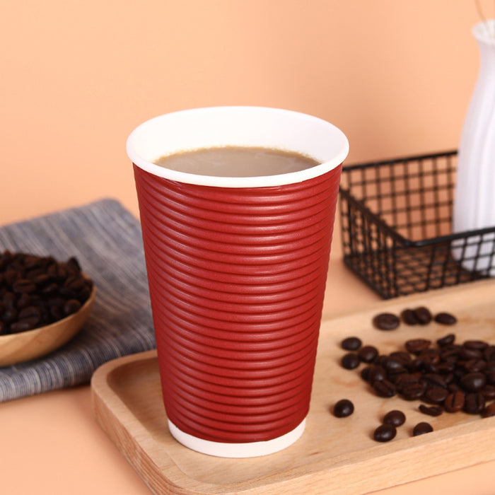 50 Sets Corrugated Paper Cups With White Lids 8oz 12oz 14oz 16oz