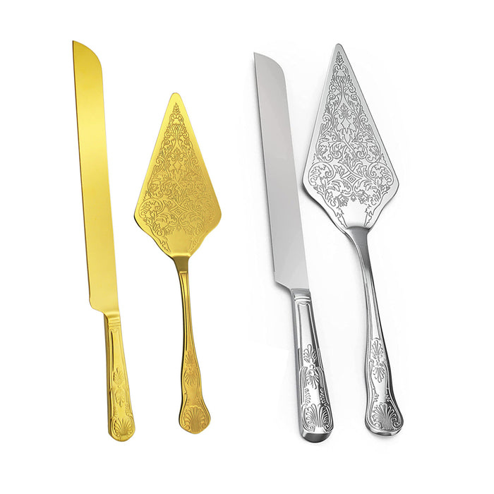 Cake Knife And Scoop Set Stainless Steel Gold Silver