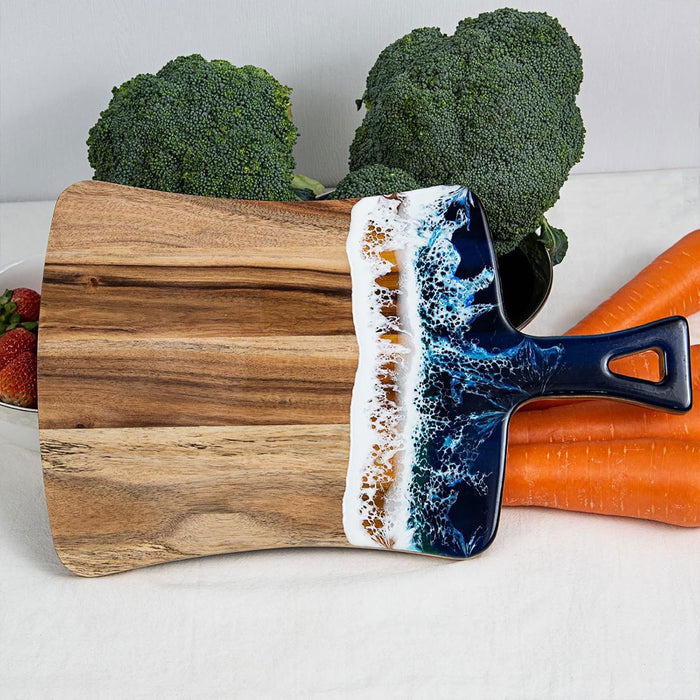 Wave Cutting Board Wood With Resin Coating Handle 36cm