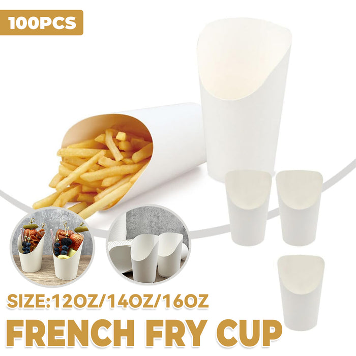 100 Pcs French Fry Cups White Oil Resistant 12oz 14oz 16oz