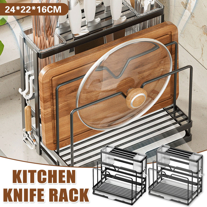 Kitchen Knife Rack Carbon Steel No Drill With Drip Tray