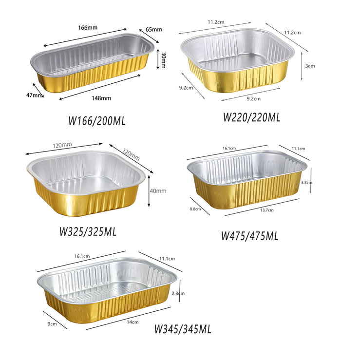 50Pcs Thickened Aluminum Foil Containers with Plastic Lids – Rectangular & Round