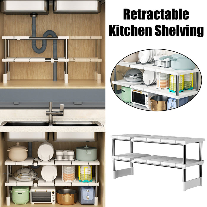 Expandable Kitchen Shelf Organiser Double Layer 54-75cm