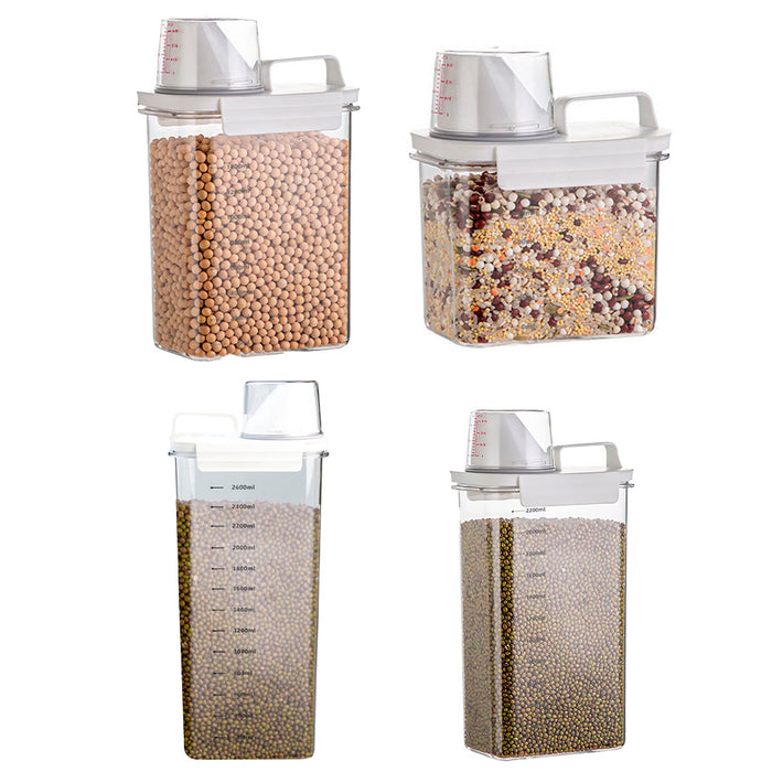 Sealed Grain Storage Container with Scale Marks and Cup