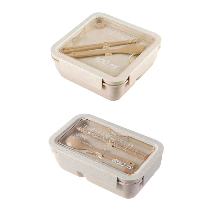 Square Lunch Box with Cutlery Microwave Safe Wheat Straw 850ml