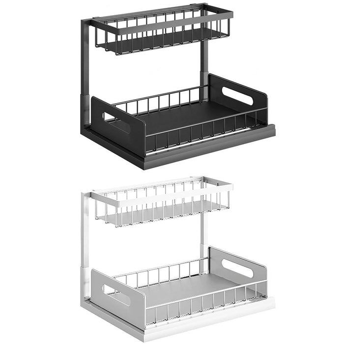 Under Sink Storage Rack L Shape Sliding Drawer Black
