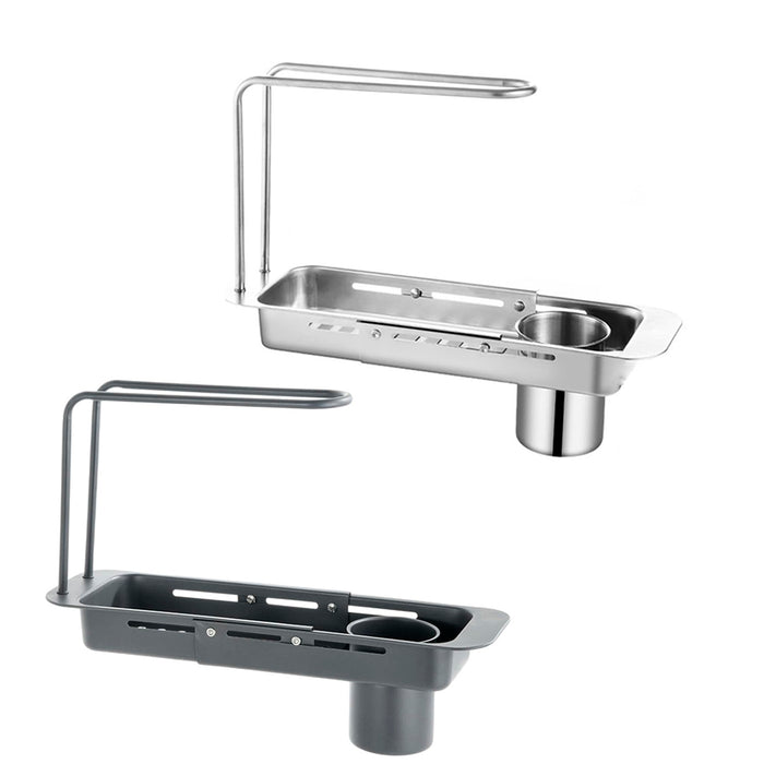 Retractable Sink Draining Rack With Filter Cup Silver Black