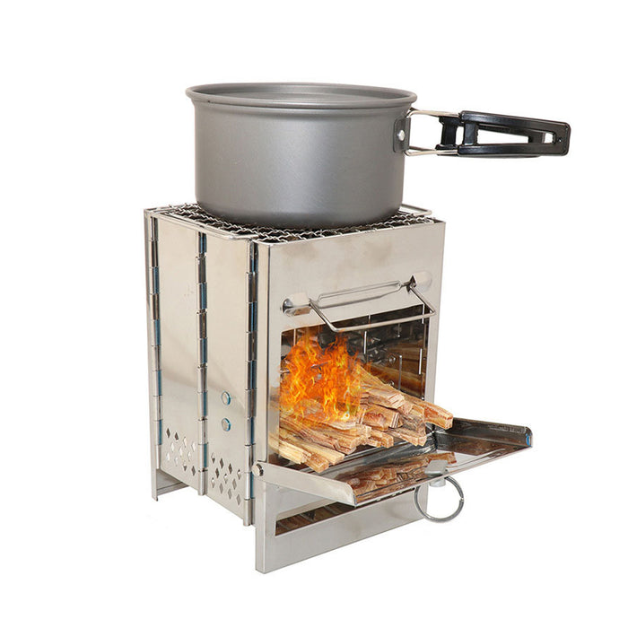 Foldable Stainless Steel BBQ Grill Multi-Fuel Camping Stove 14 x 14 x 21 cm