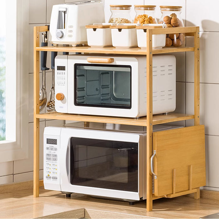 Expandable Microwave Rack Shelf Adjustable Bamboo With Hooks