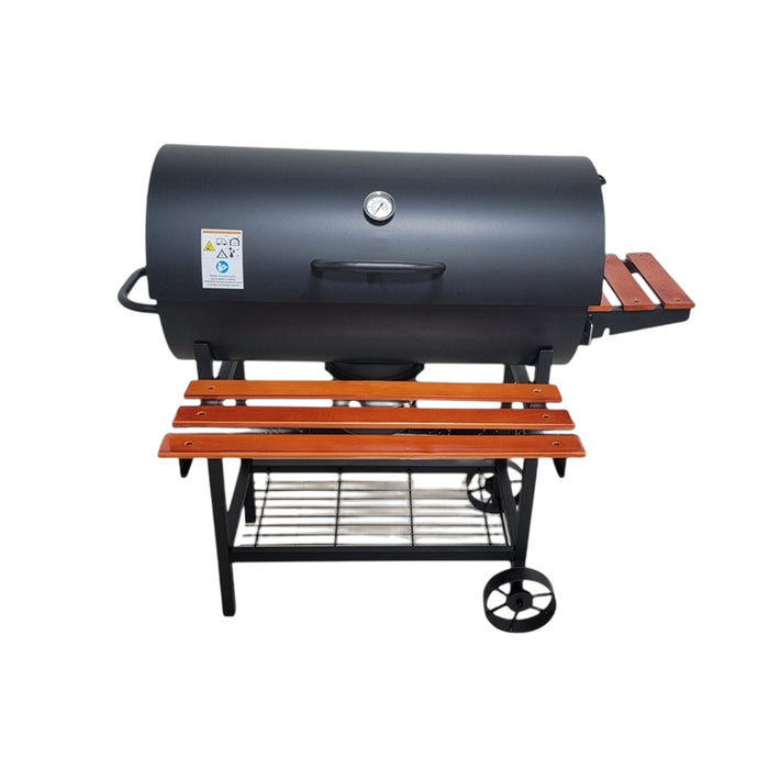 Portable Outdoor Charcoal BBQ Grill with Thermometer Wooden Shelf 105.5 x 85 x 118 cm