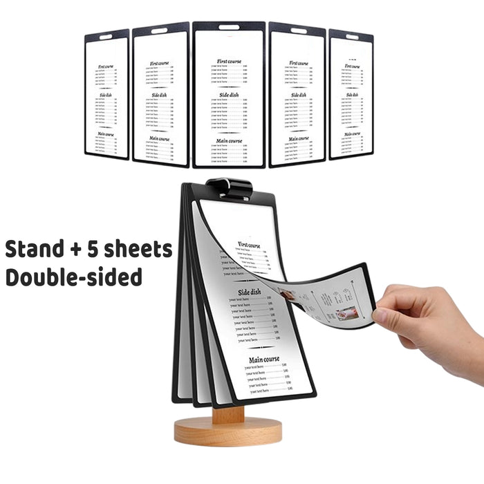 Wooden Tabletop Menu Holder Stand 20 x 10 cm with PVC Panel