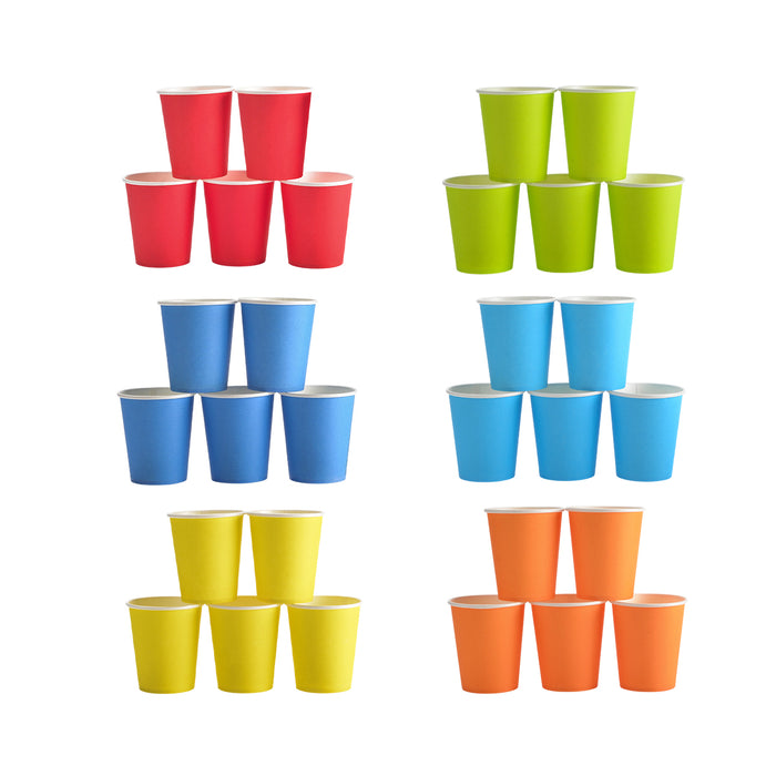 300PCS Paper Cups Food-Grade 6 Colours for Party Hot & Cold Drinks