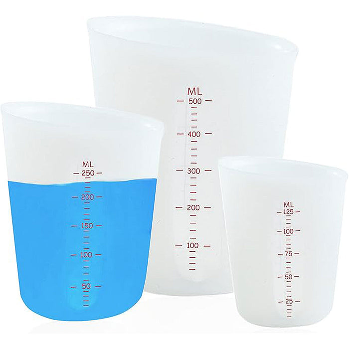 3 Pcs Silicone Measuring Cups White Double Scale 125ml 250ml 500ml