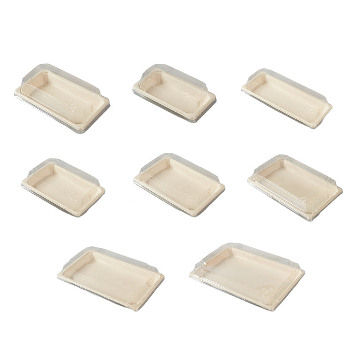 50 Pcs Biodegradable Sushi Boxes with Clear Lid Leak-Proof Natural Beige 8 Sizes