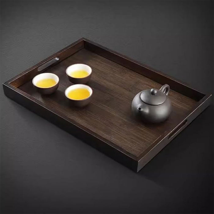 Bamboo Tea Serving Tray Walnut Colour with Handles