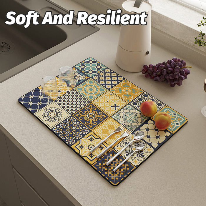 Absorbent Kitchen Drain Mat Non-Slip Countertop Drying Pad Mosaic Pattern 40x30cm