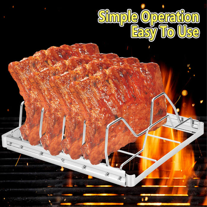 430 Stainless Steel Foldable BBQ Rib Rack Grill Net 26.6 x 22.2 cm
