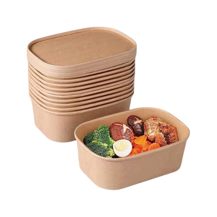 50 Pcs Kraft Paper Lunch Boxes with Lids Microwave Freezer Safe 580-1000 ml