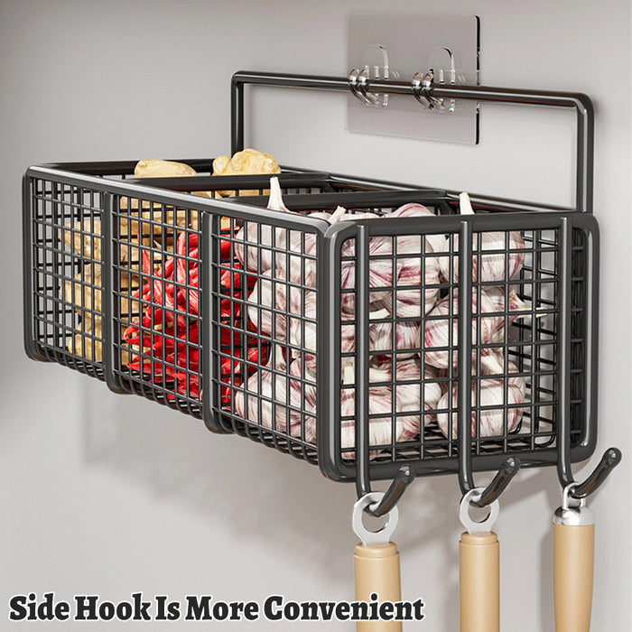 Wall Mount Iron Storage Rack 3-Grid with No-Drill Adhesive