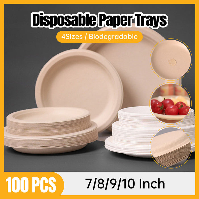 100Pcs Sugarcane Paper Trays, 7-10inch