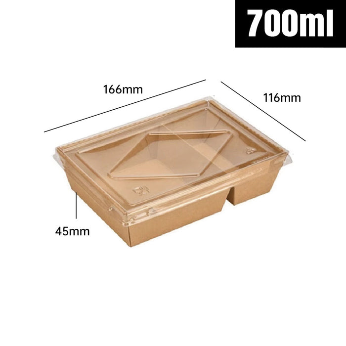 200Pcs Brown Kraft Paper Lunch Boxes with PET Lid Leakproof Compostable