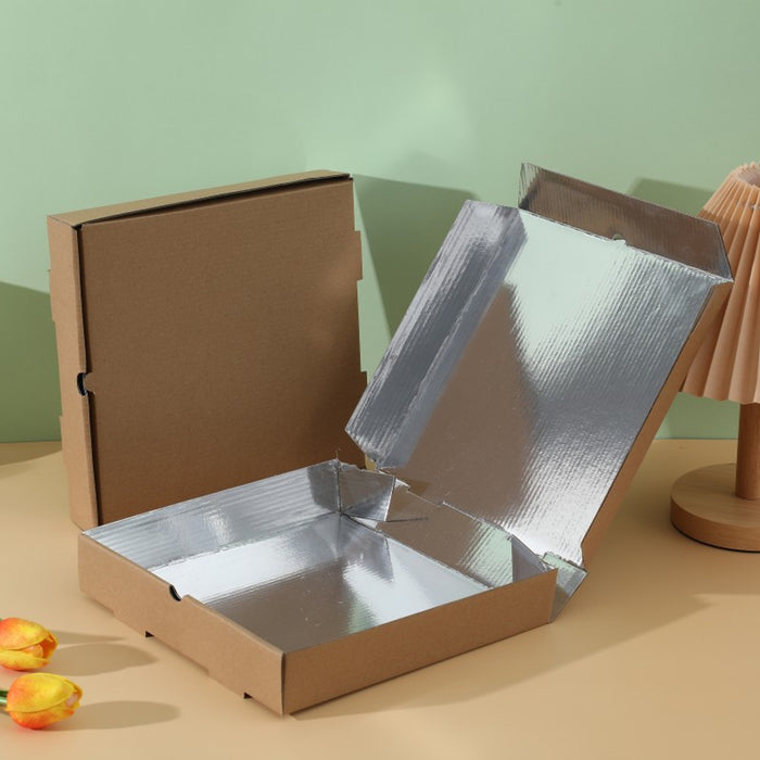 50 Pcs Cardboard Pizza Boxes with Aluminium Foil Lining for Heat Retention