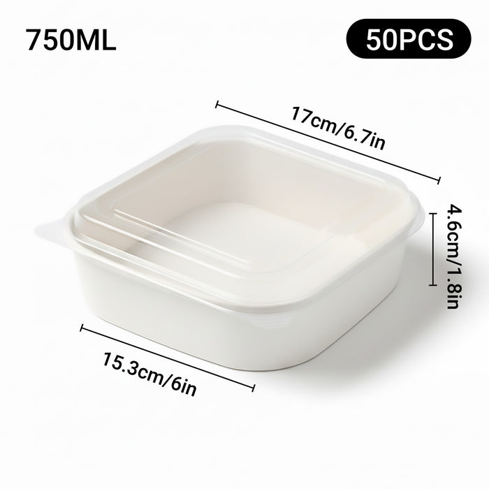 50 Pcs Square Food Containers with Lids 750ml Leak Proof