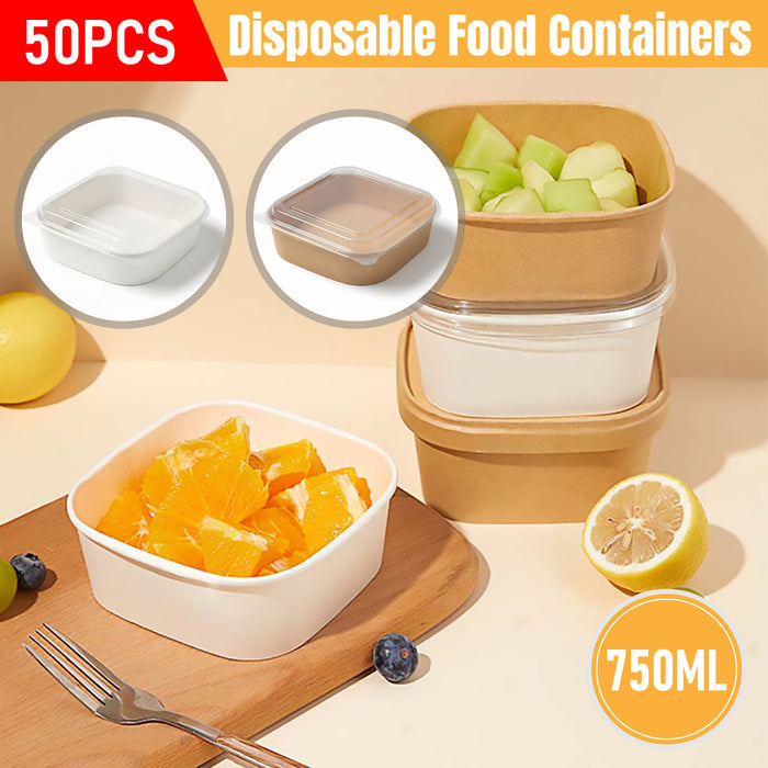 50 Pcs Square Food Containers with Lids 750ml Leak Proof