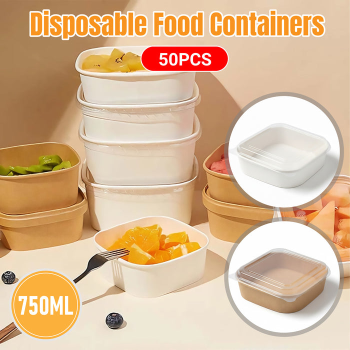 50 Pcs Square Food Containers with Lids 750ml Leak Proof