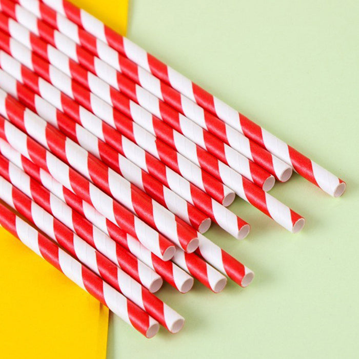 125pcs Biodegradable Paper Straws Mixed Stripe Colours