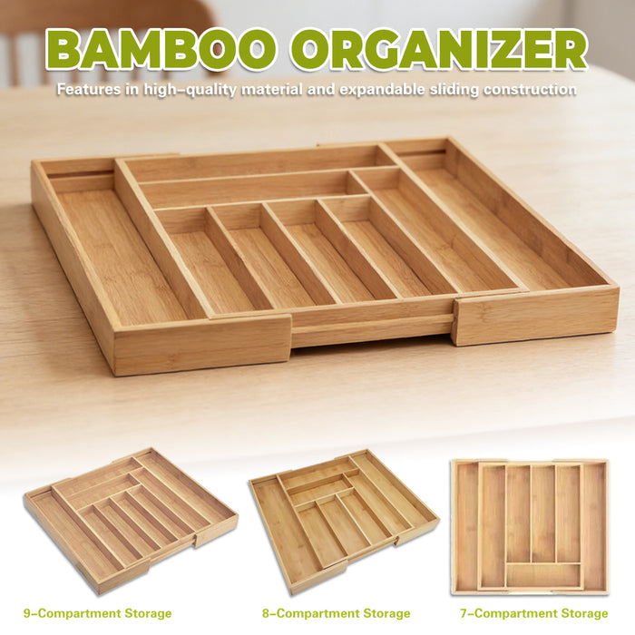 Bamboo Drawer Organiser with 7 8 or 9 Compartments