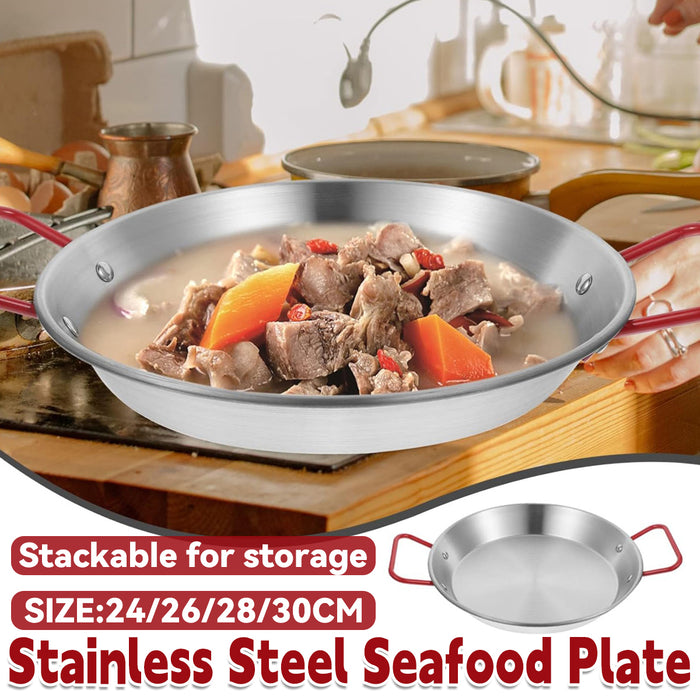 Stainless Steel Seafood Plate with Red Handle 304 Food-Grade 24 to 30 cm