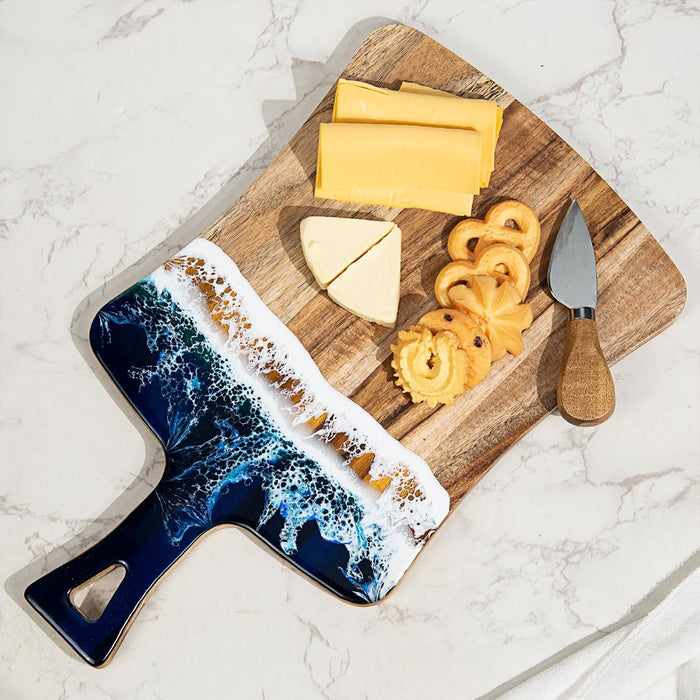 Wave Cutting Board Wood With Resin Coating Handle 36cm