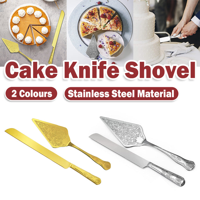 Cake Knife And Scoop Set Stainless Steel Gold Silver