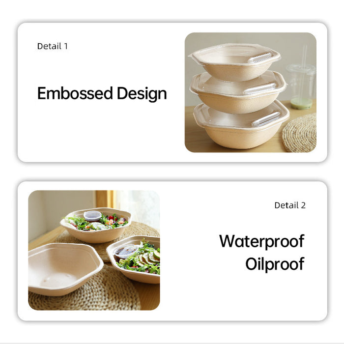 50Pcs Eco Hexagonal Biodegradable Salad Bowls Natural Pulp Food Containers