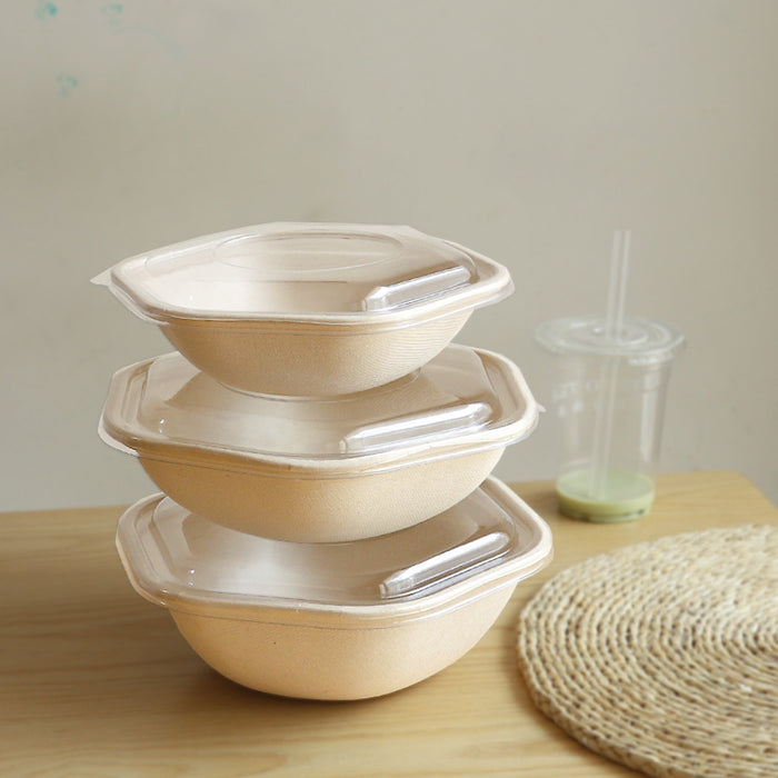 50Pcs Eco Hexagonal Biodegradable Salad Bowls Natural Pulp Food Containers