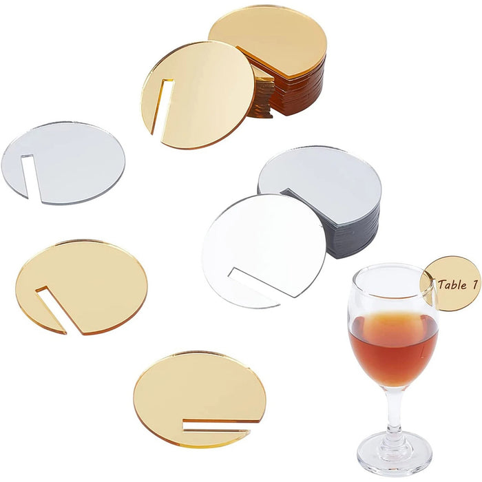 30 Piece Round Acrylic Drink Labels Clear Gold Mirror