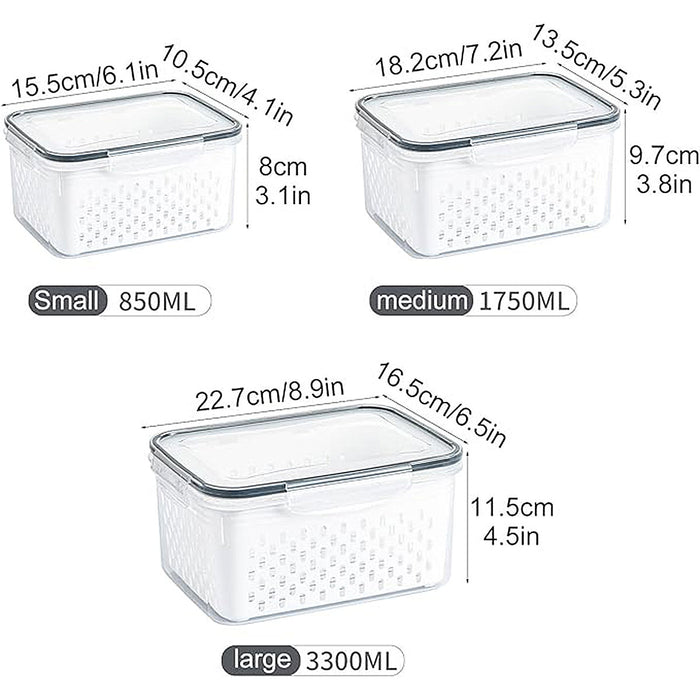 3 Piece Food Storage Container Set With Draining Baskets