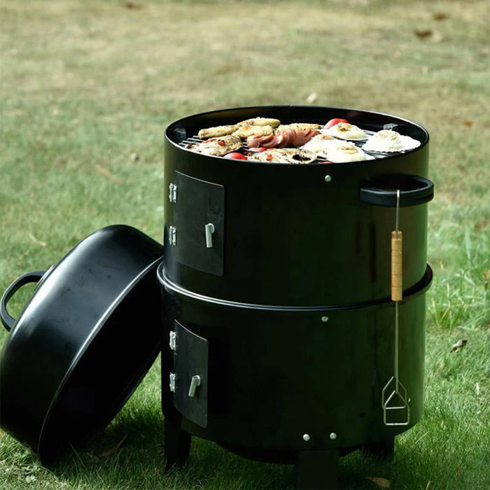 EW 3-in-1 Portable Charcoal Smoker BBQ Grill Powder-Coated Steel 40 x 80 cm