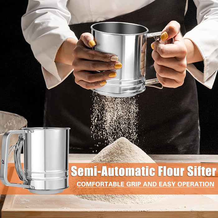 Stainless Steel Handheld Flour Sifter with Double-Layer Mesh for Baking