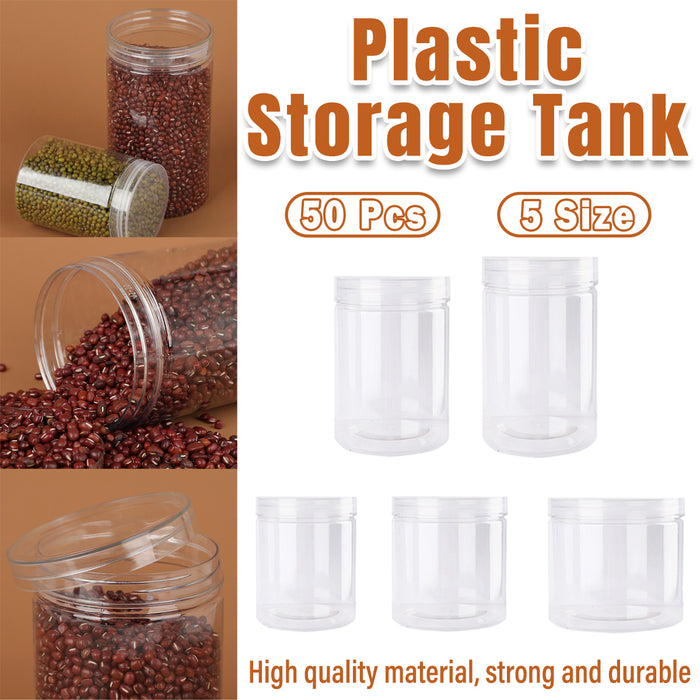50 Pcs Wide Mouth Plastic Storage Bottles Airtight Screw Top Lids