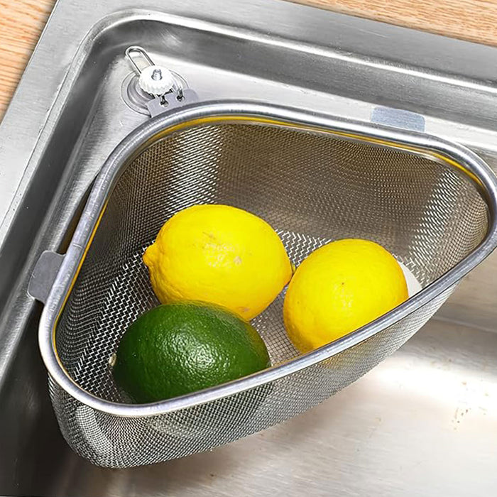 Stainless Steel Triangle Sink Drain Basket Fine Mesh With Suction Cup